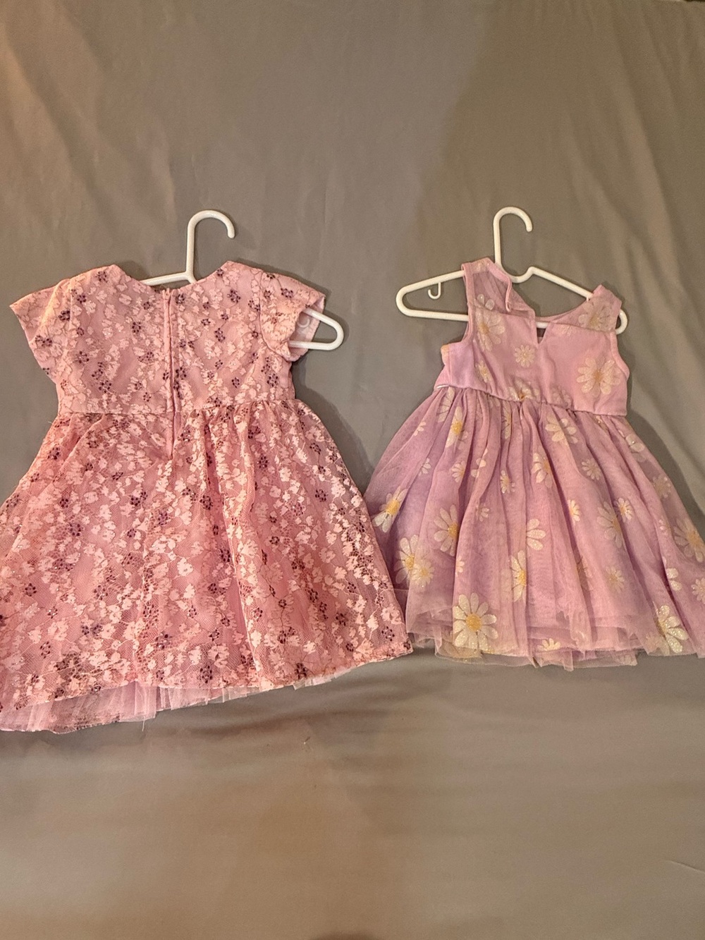 Popatu Pink Floral Lace & Daisy Party Dress Duo Girl’s 18 Mo and 24 Mo